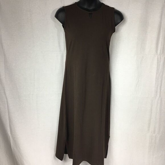 D & Co. XSP brown long sleeveless dress keyhole front - Picture 1 of 4